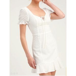 Lulus Rapunzel White Eyelet Lace Mini Dress